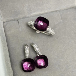 10.6mm S925 Ring and Earrings Jewelry Set Silver and Rose Gold Metal Candy Style Crystal Ring For Women Fine Jewelry Party Gift